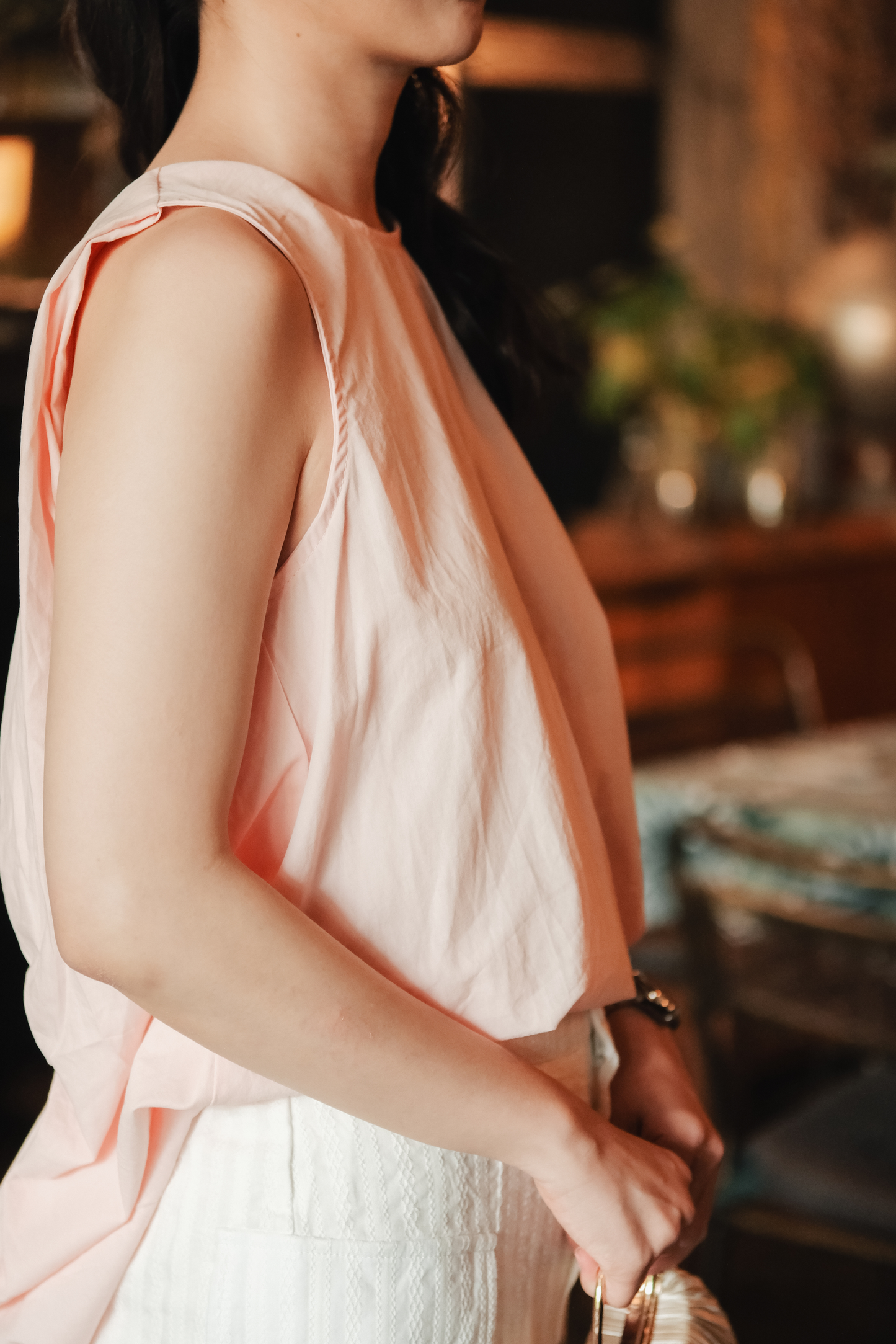 Inès Draped Back Knot Top in Ballet Pink