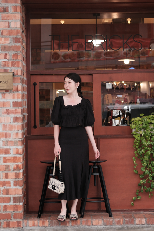 Camille Puff Sleeve Twinset in Black