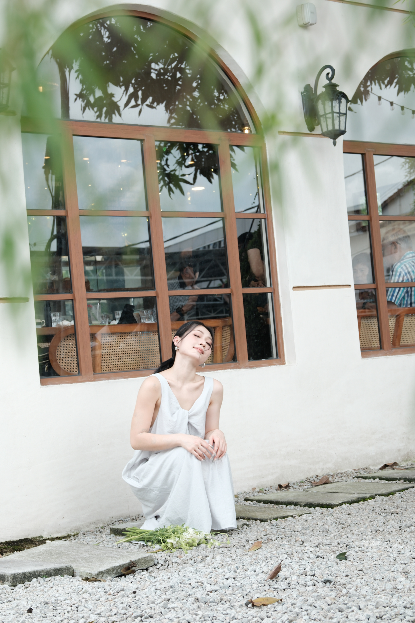 Clara Twist-Knot V-Neck Dress in Light Blue