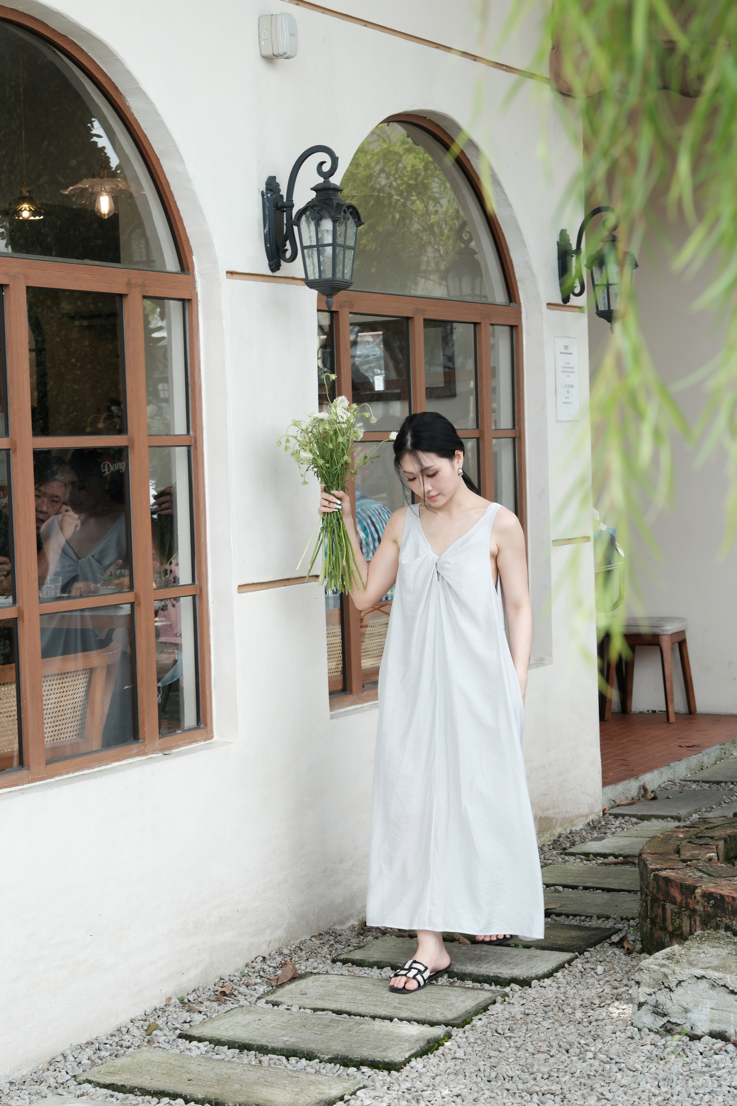 Clara Twist-Knot V-Neck Dress in Light Blue