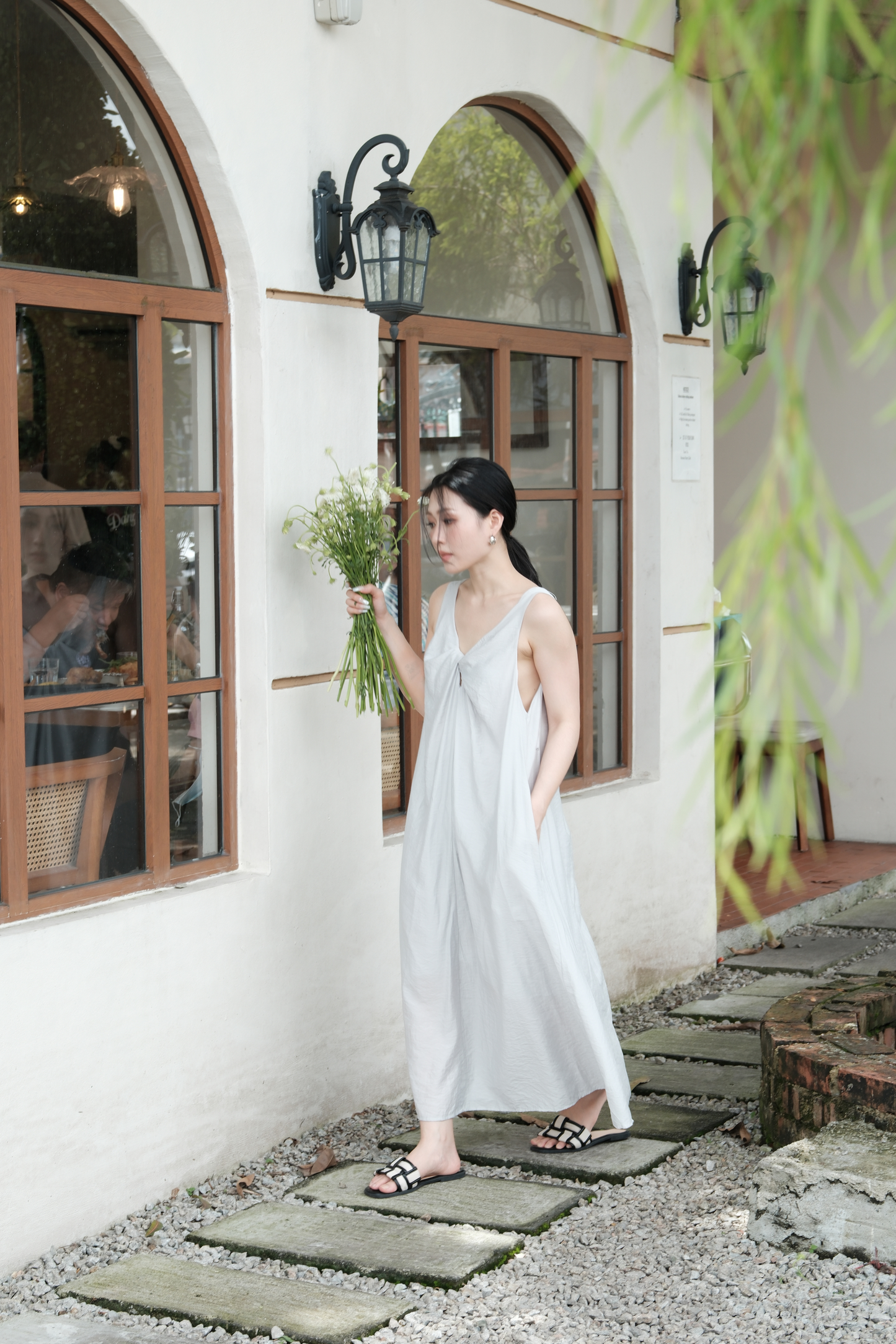 Clara Twist-Knot V-Neck Dress in Light Blue