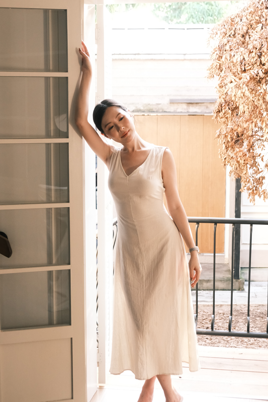 Beige Linen Back-Tie Cut-Out Maxi Dress