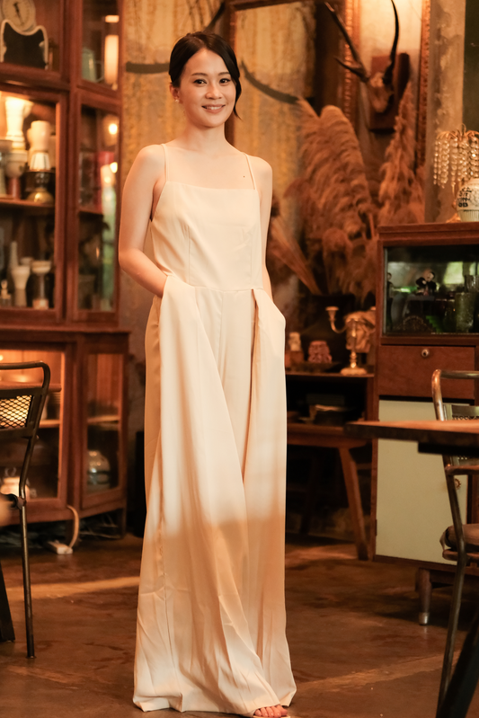 Chloé Back-Strap Wide-Leg Jumpsuit in Beige