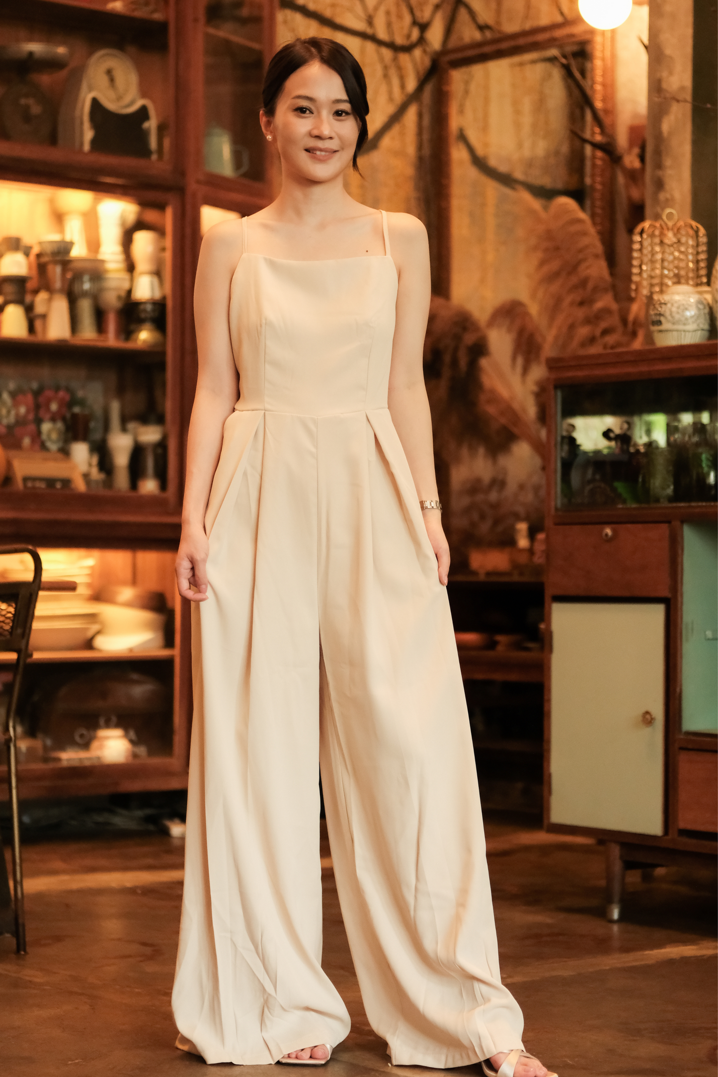 Chloé Back-Strap Wide-Leg Jumpsuit in Beige