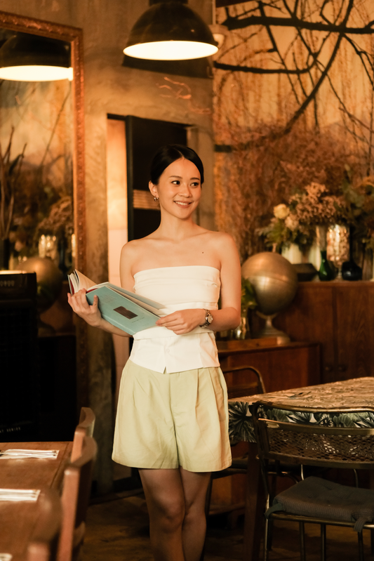 Isaline Ruched Back Tube Blouse in White