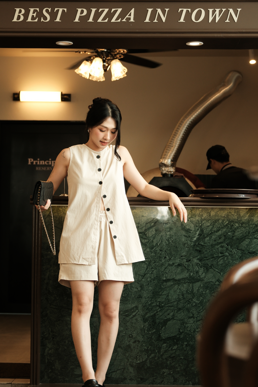 Sabine Buttoned Vest & Shorts Set