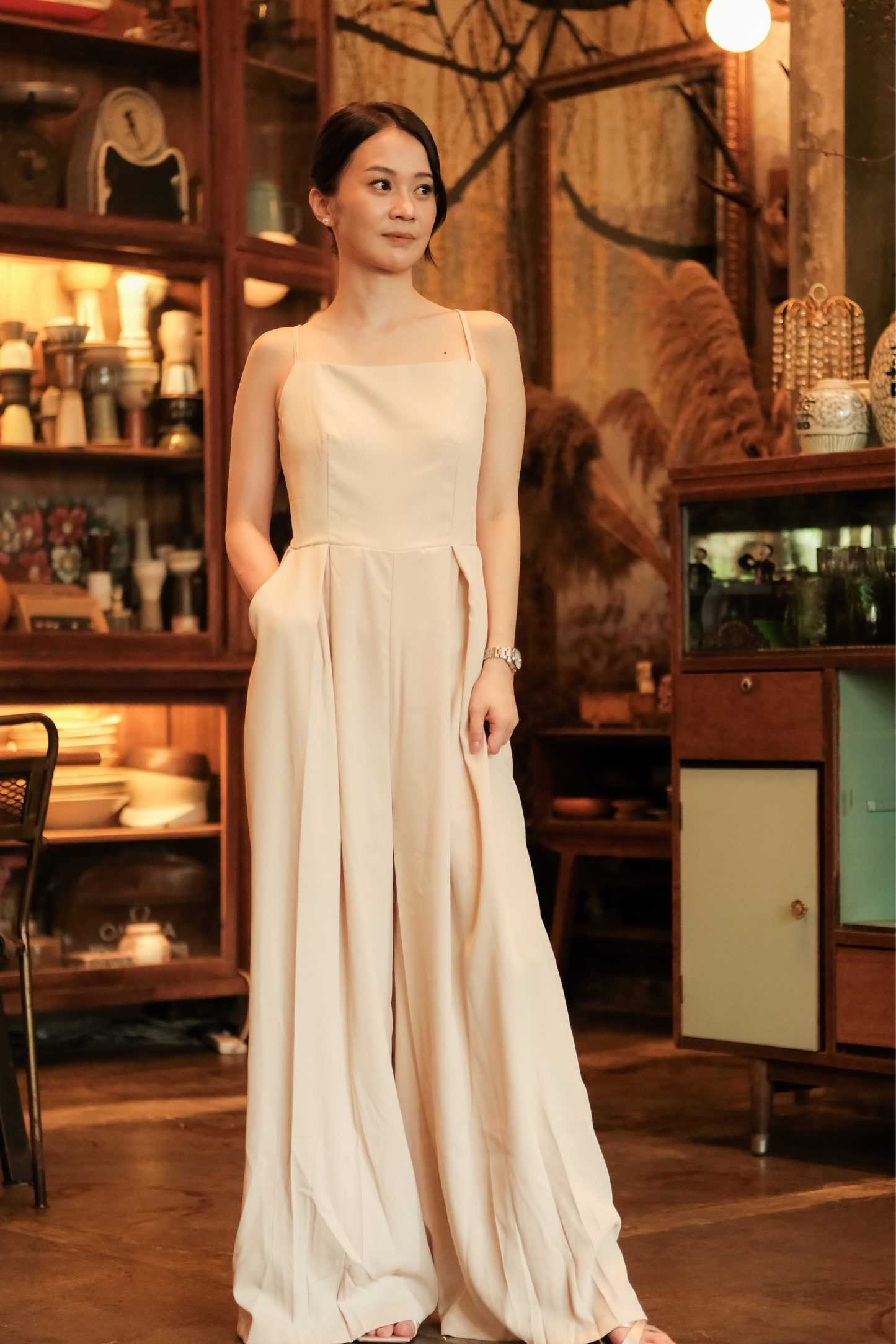 Chloé Back-Strap Wide-Leg Jumpsuit in Beige