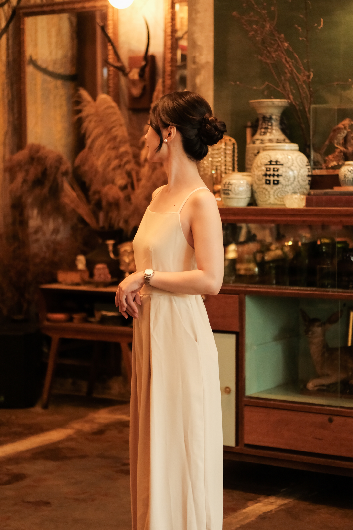 Chloé Back-Strap Wide-Leg Jumpsuit in Beige