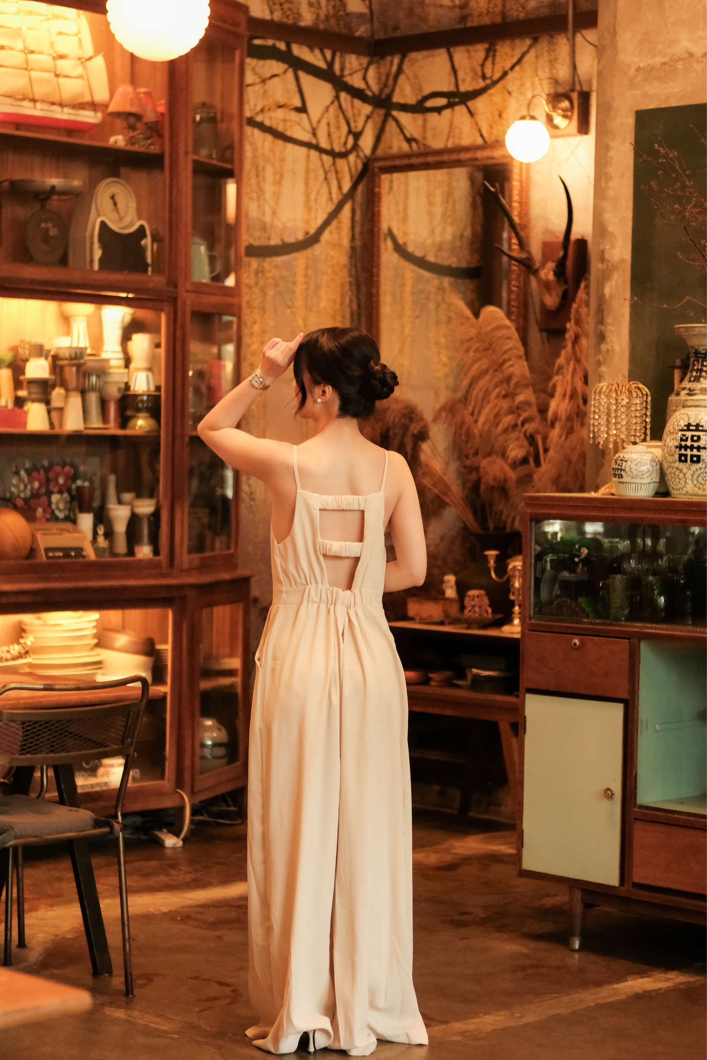 Chloé Back-Strap Wide-Leg Jumpsuit in Beige