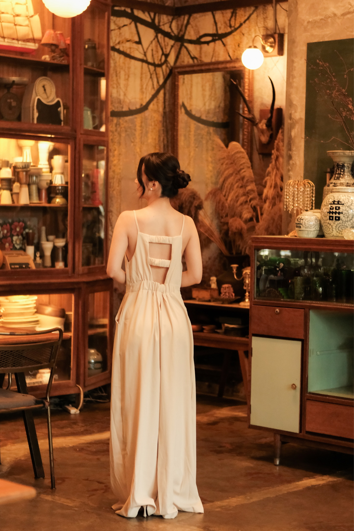 Chloé Back-Strap Wide-Leg Jumpsuit in Beige