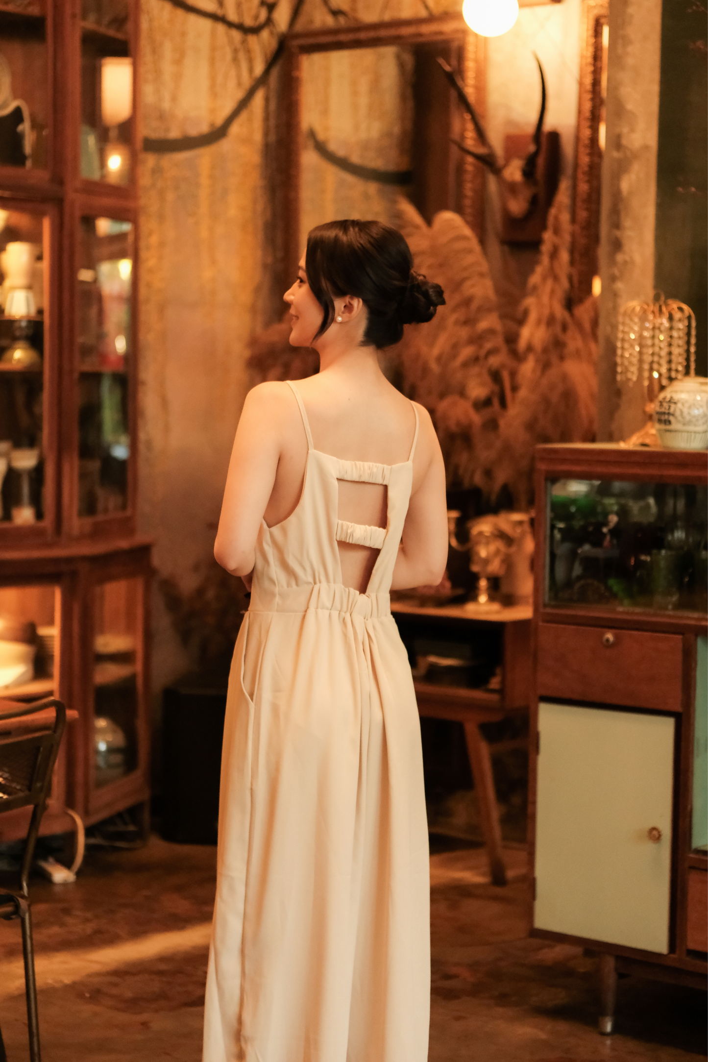Chloé Back-Strap Wide-Leg Jumpsuit in Beige