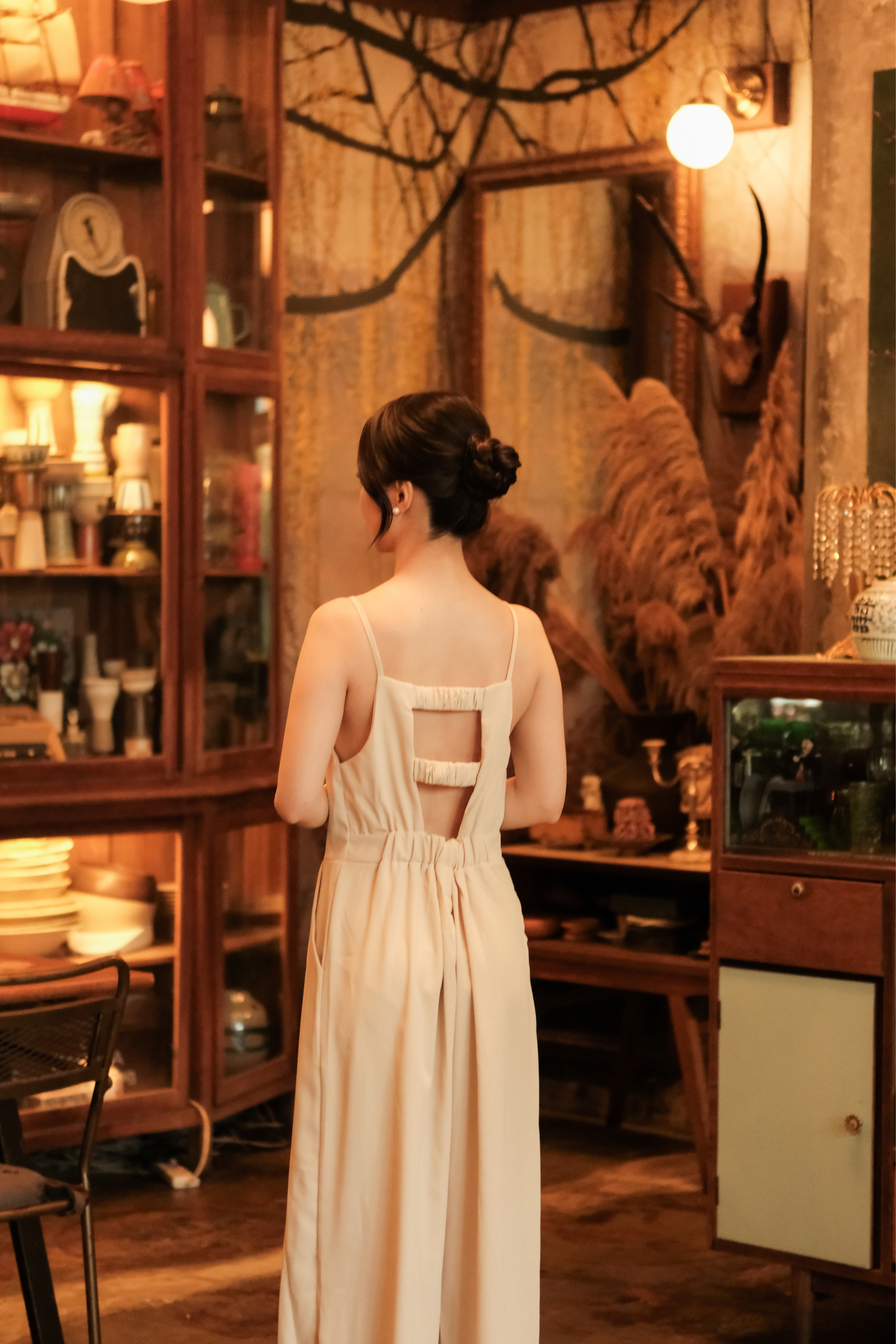 Chloé Back-Strap Wide-Leg Jumpsuit in Beige