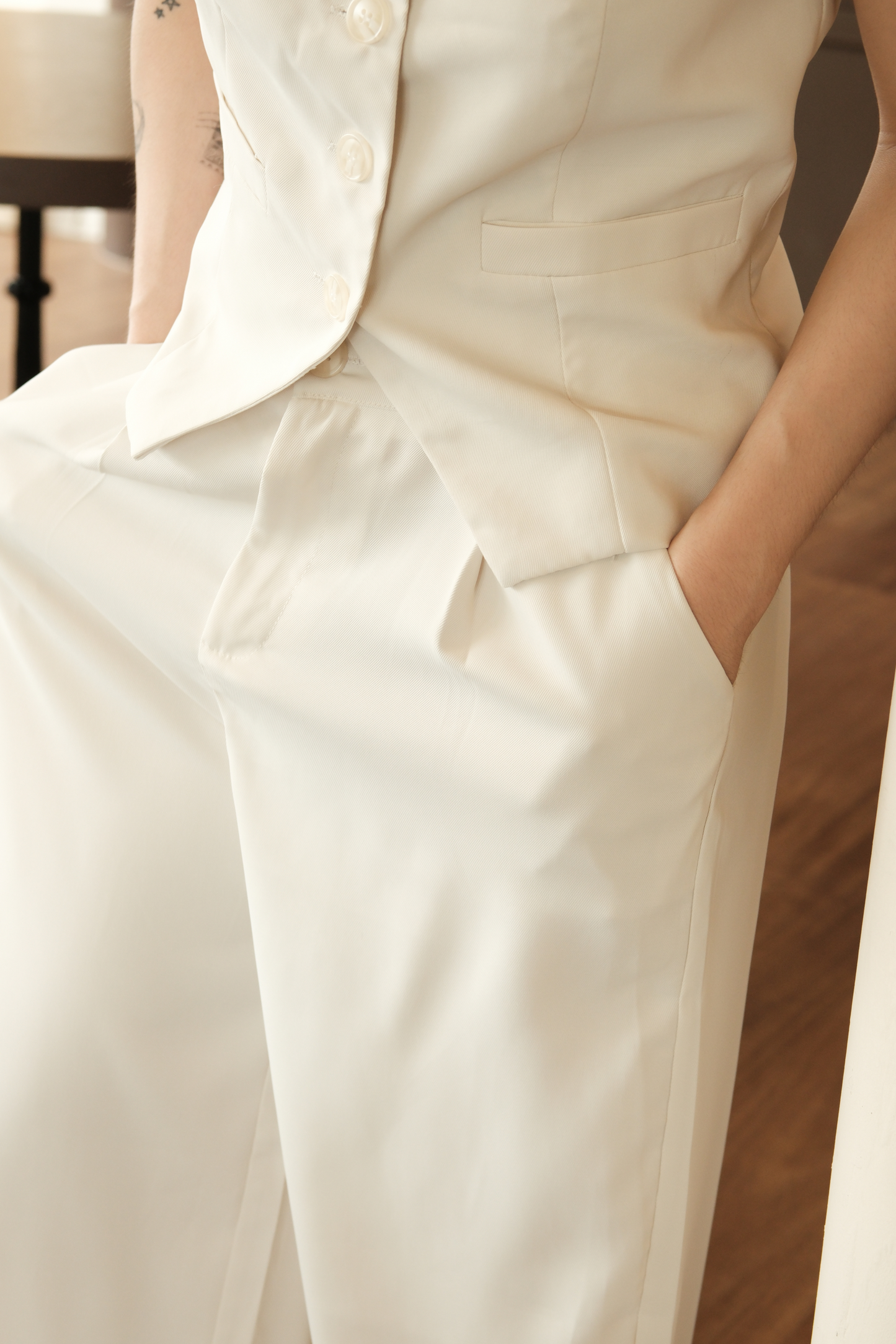 Améliane One-Shoulder Vest & Wide-Leg Trousers Set