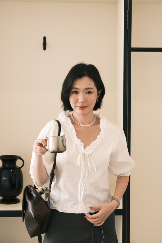 Élise Ruffle-Trim Puff-Sleeve Blouse