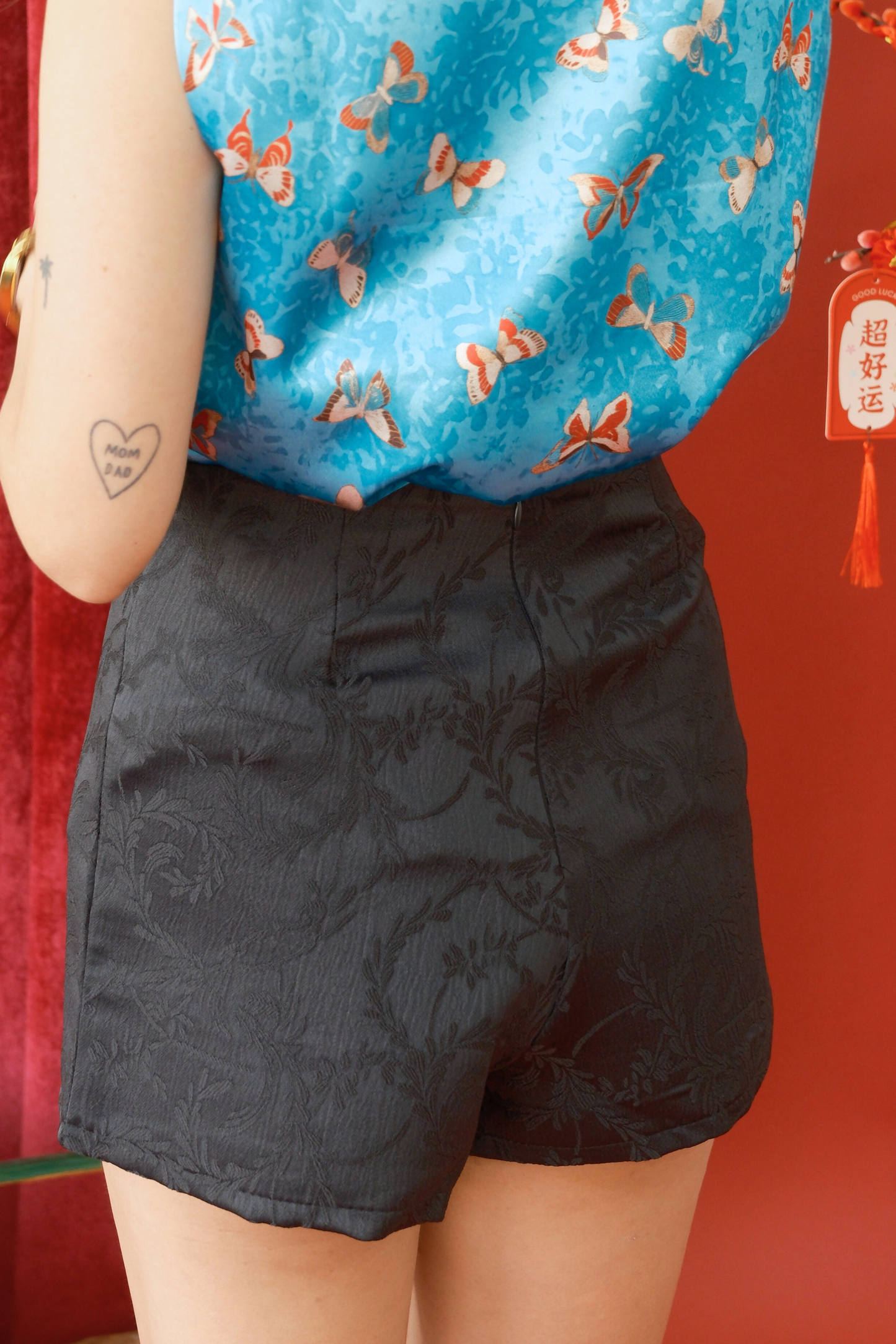 Luxe Jacquard A-Line Shorts in Black (In-Stock)