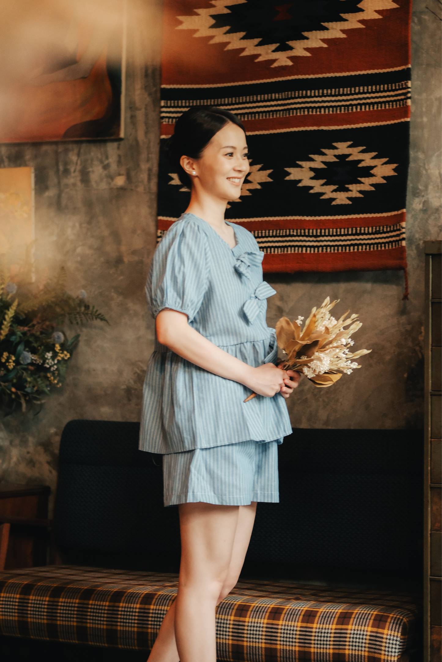 Maëlle Bow Tie Stripe TwinSet in Light Blue