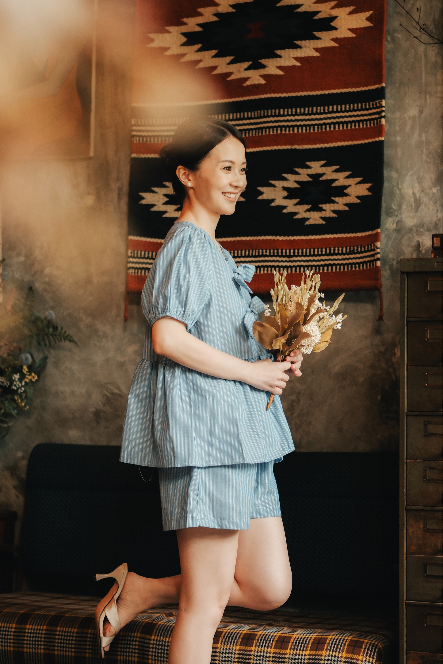 Maëlle Bow Tie Stripe TwinSet in Light Blue