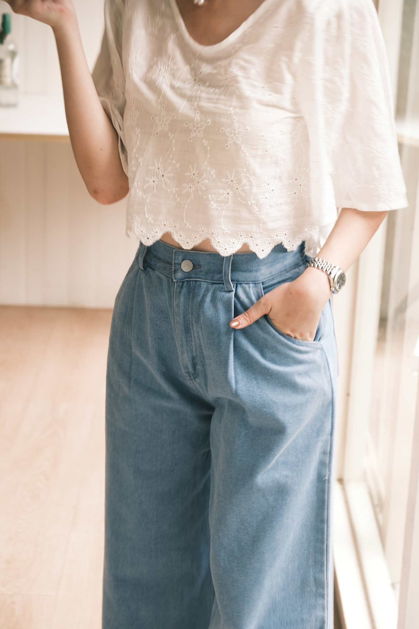 Elara Pleated Wide-Leg Denim