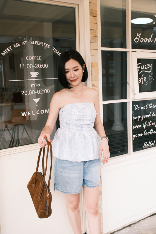 Lilou Gingham Bow Peplum Top