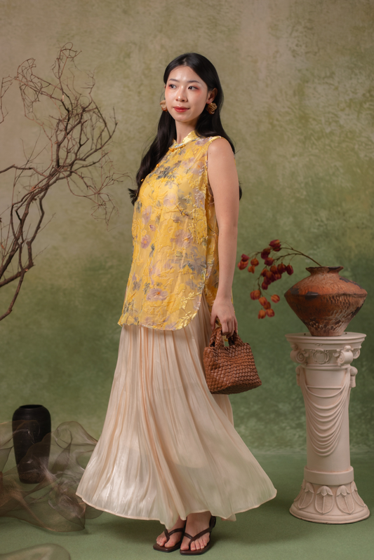 Soleil Pleated Maxi Skirt in Champagne