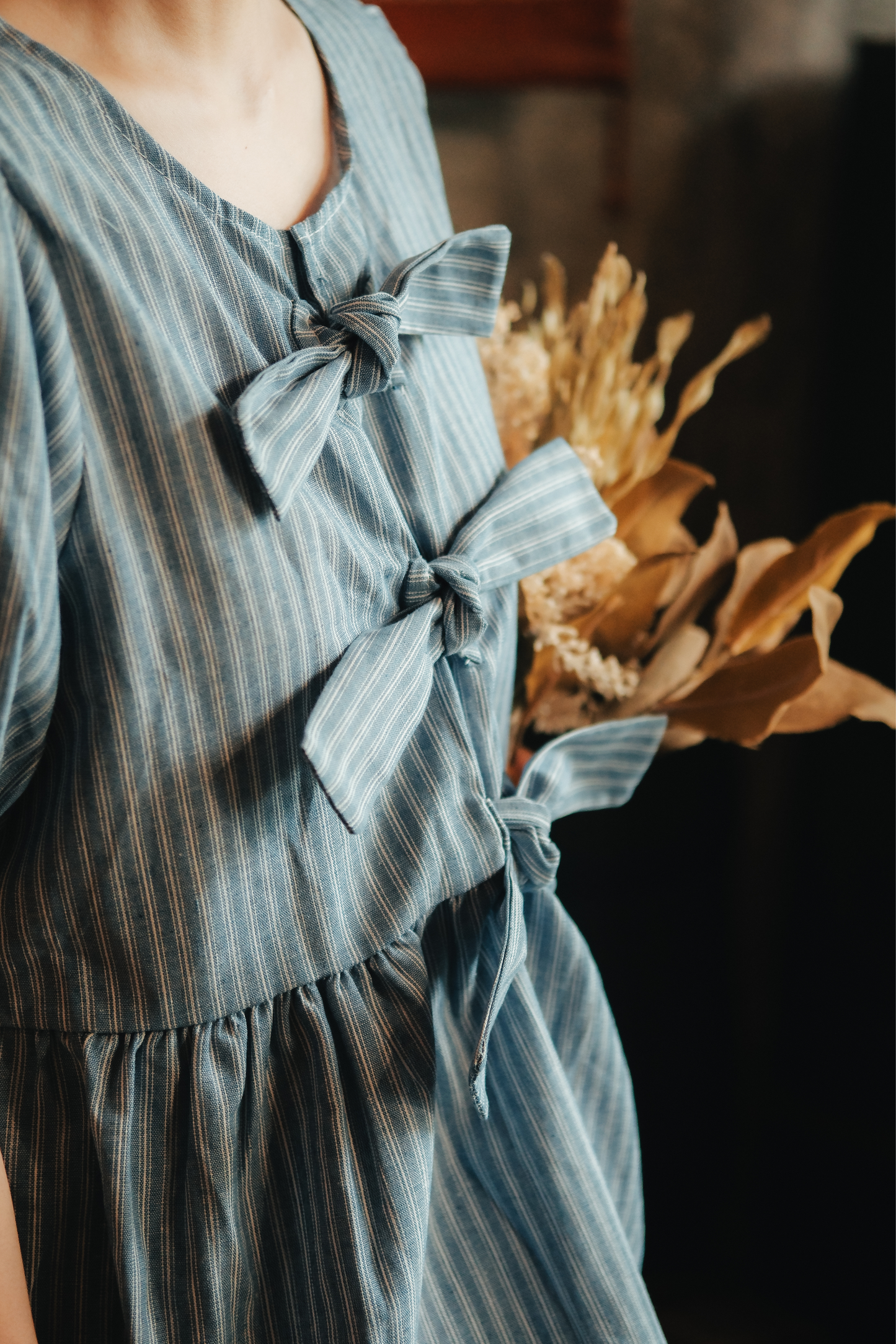 Maëlle Bow Tie Stripe TwinSet in Light Blue