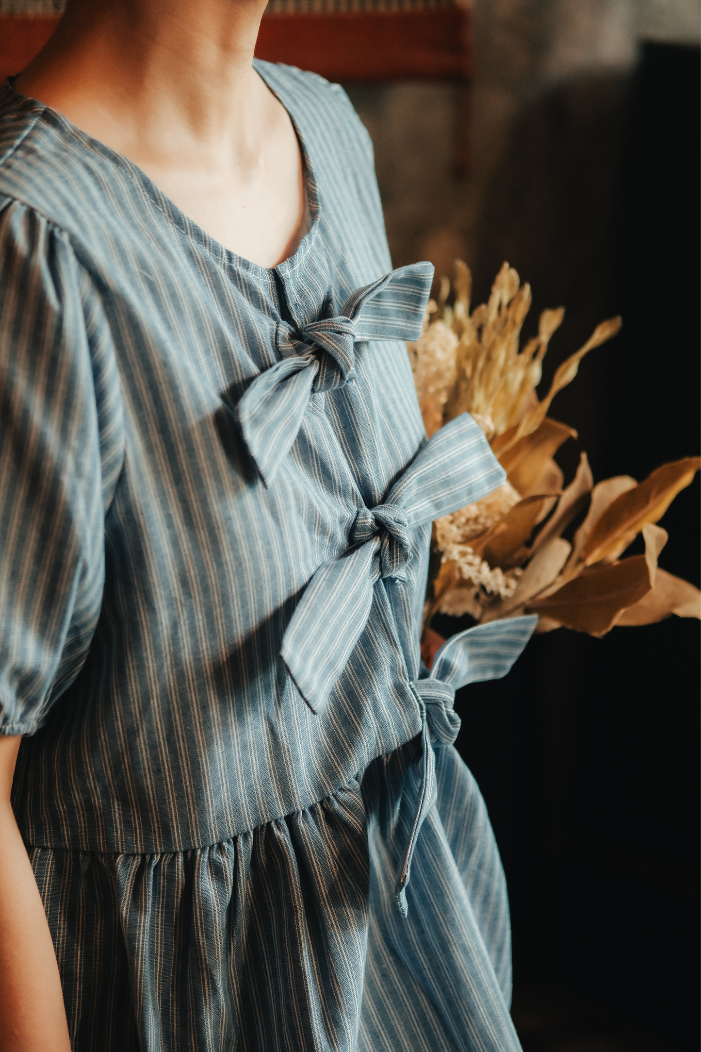 Maëlle Bow Tie Stripe TwinSet in Light Blue