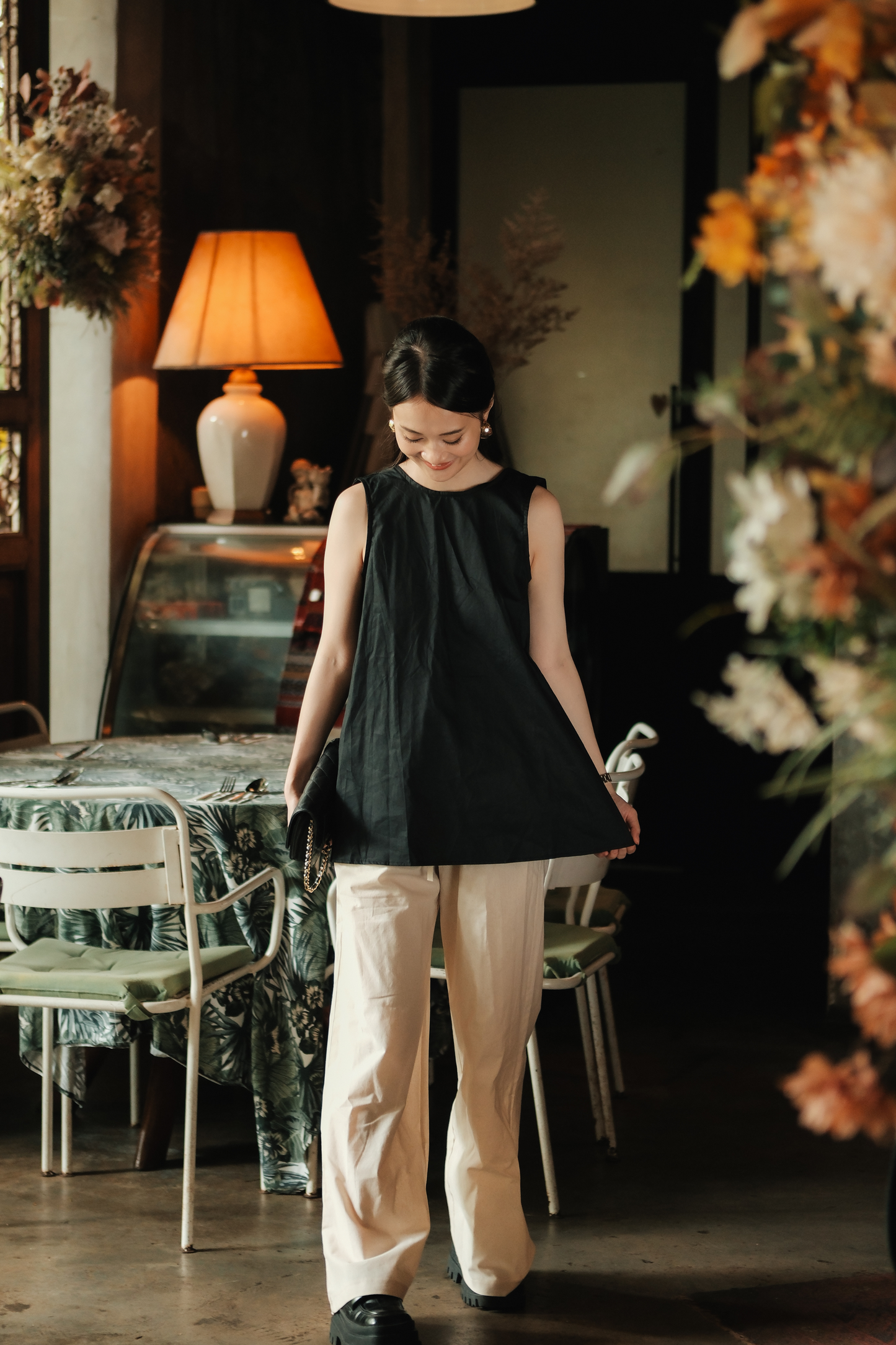 Inès Draped Back Knot Top in Black