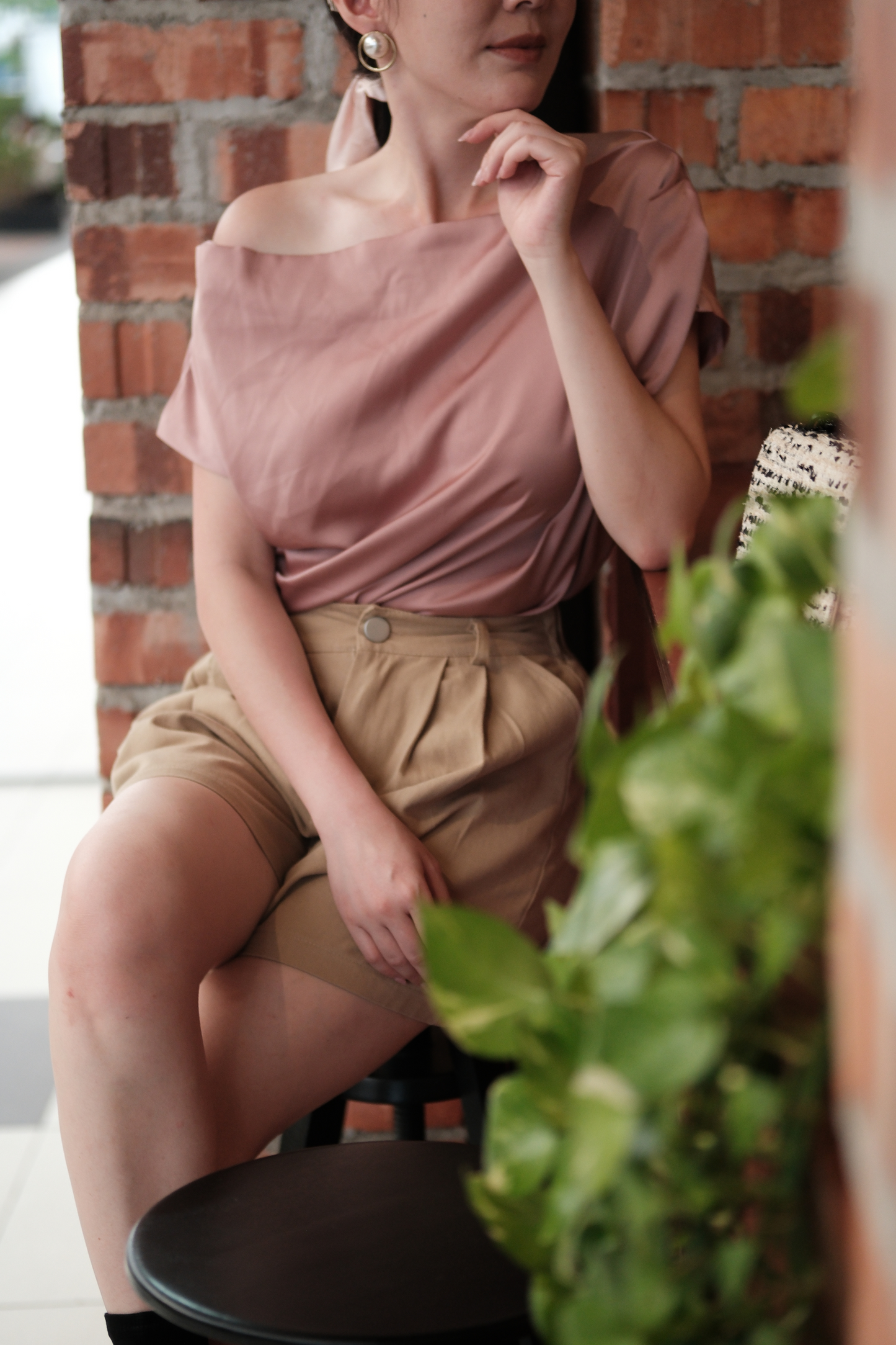 Claire Draped Satin Top in Pink