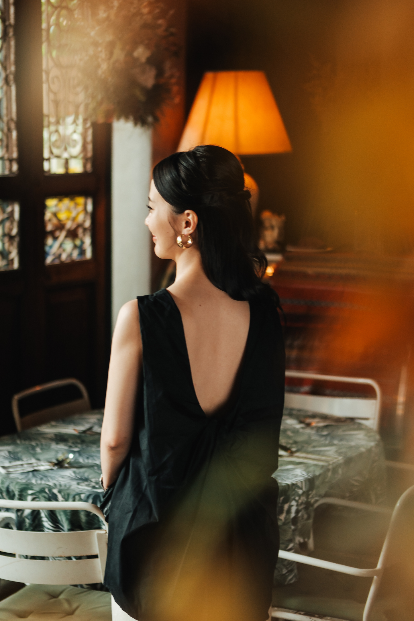 Inès Draped Back Knot Top in Black