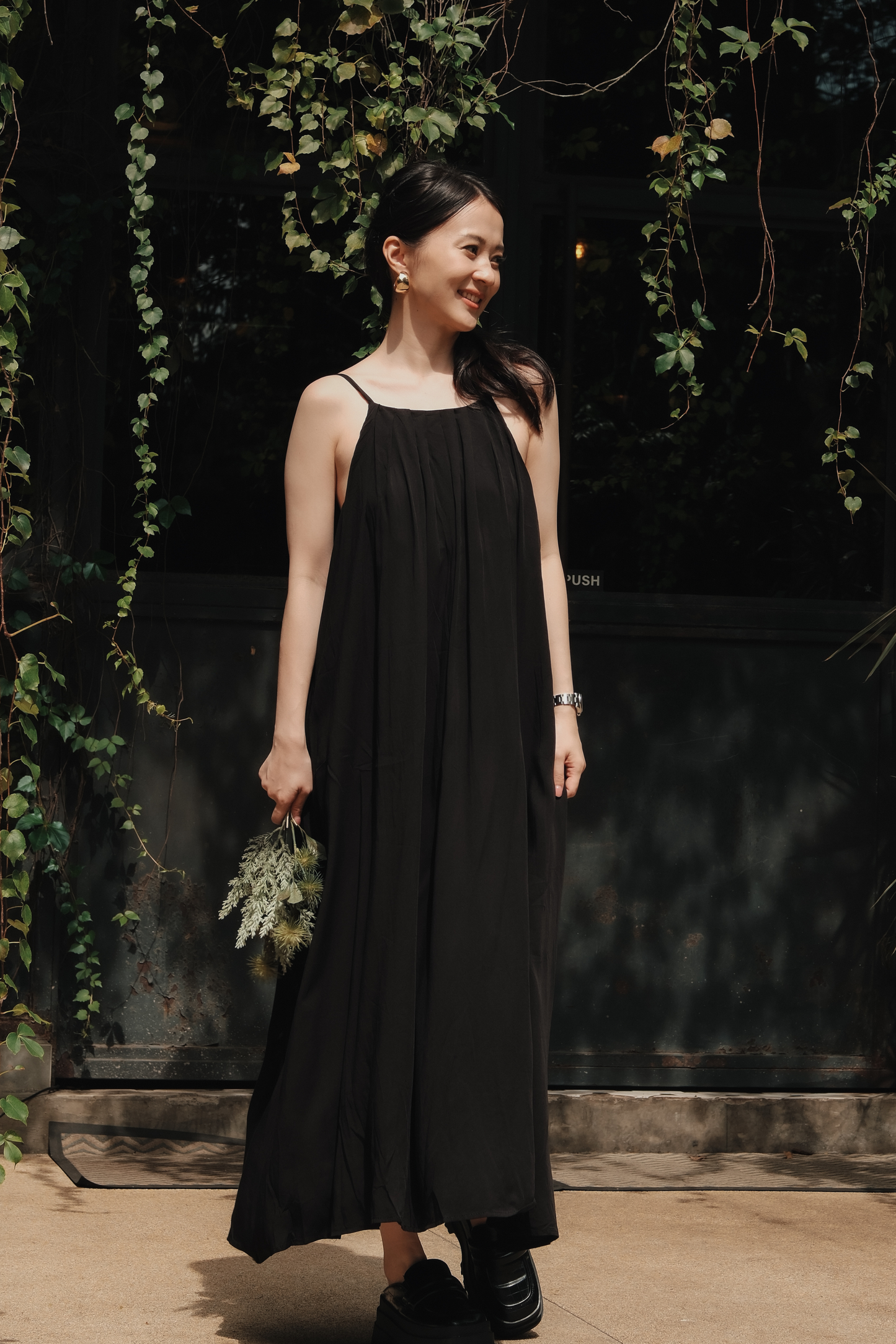 Solène Draped Back Maxi Dress in Black