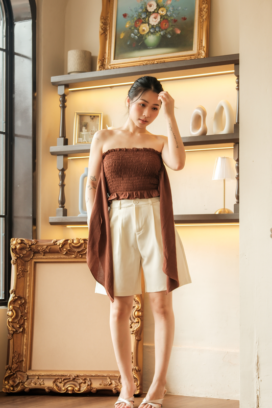 Auriane Bow-Tie Tube Top in Brown