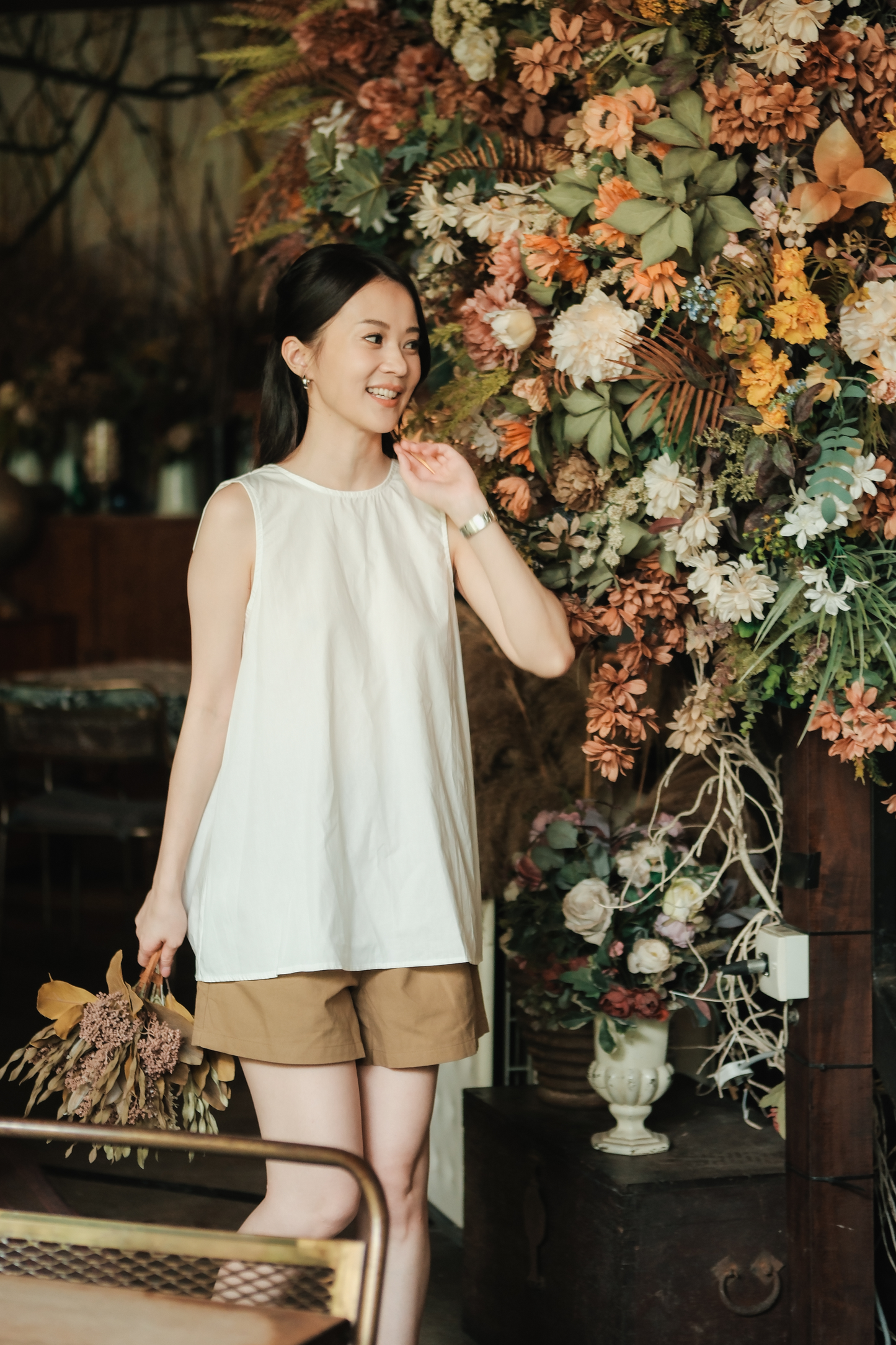 Inès Draped Back Knot Top in White