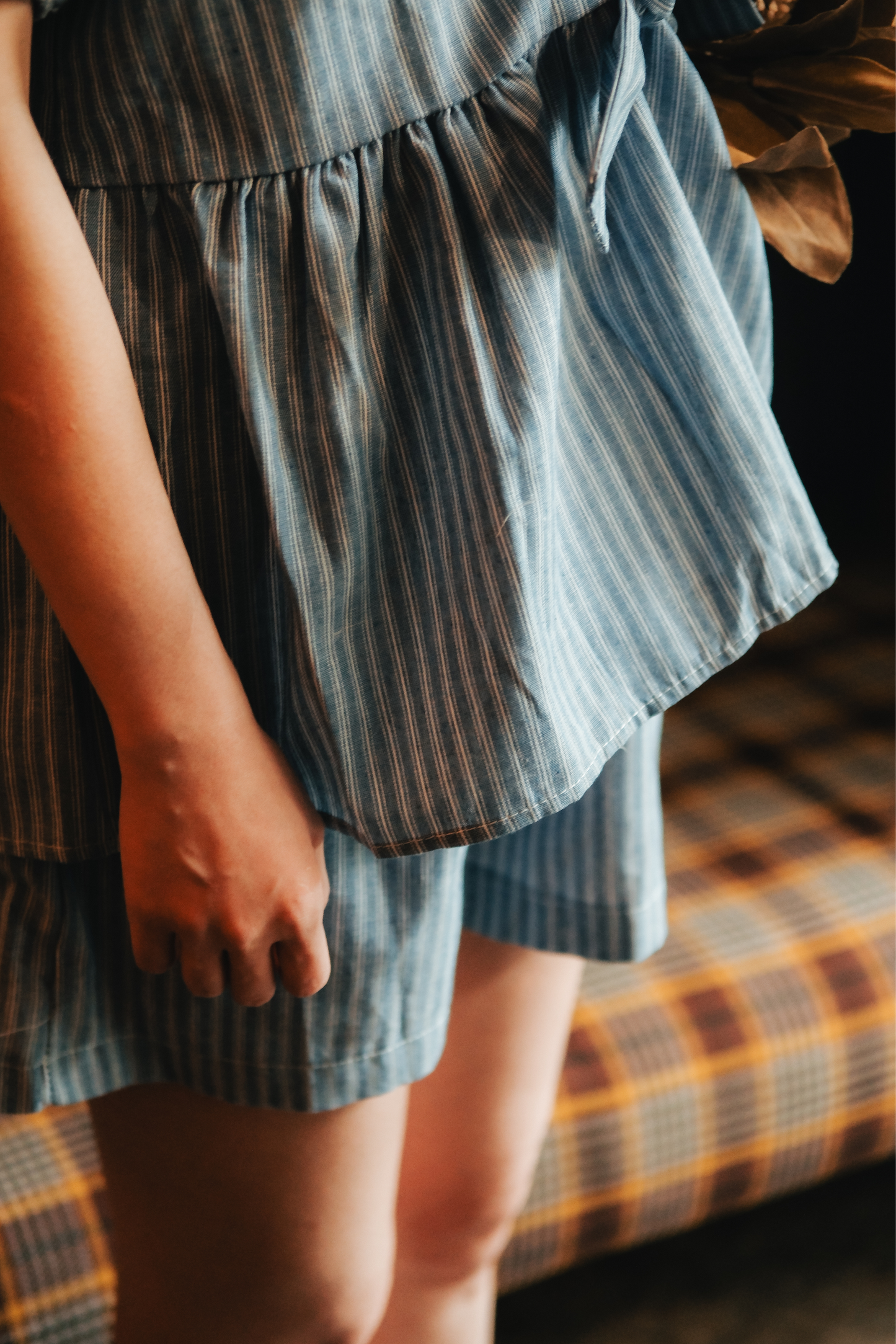 Maëlle Bow Tie Stripe TwinSet in Light Blue