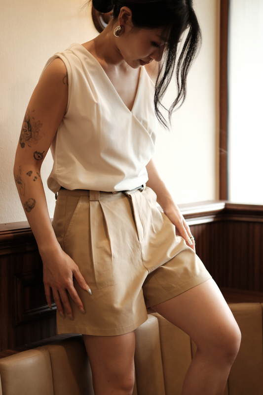 Cleo Tailored Bermuda Shorts in Beige