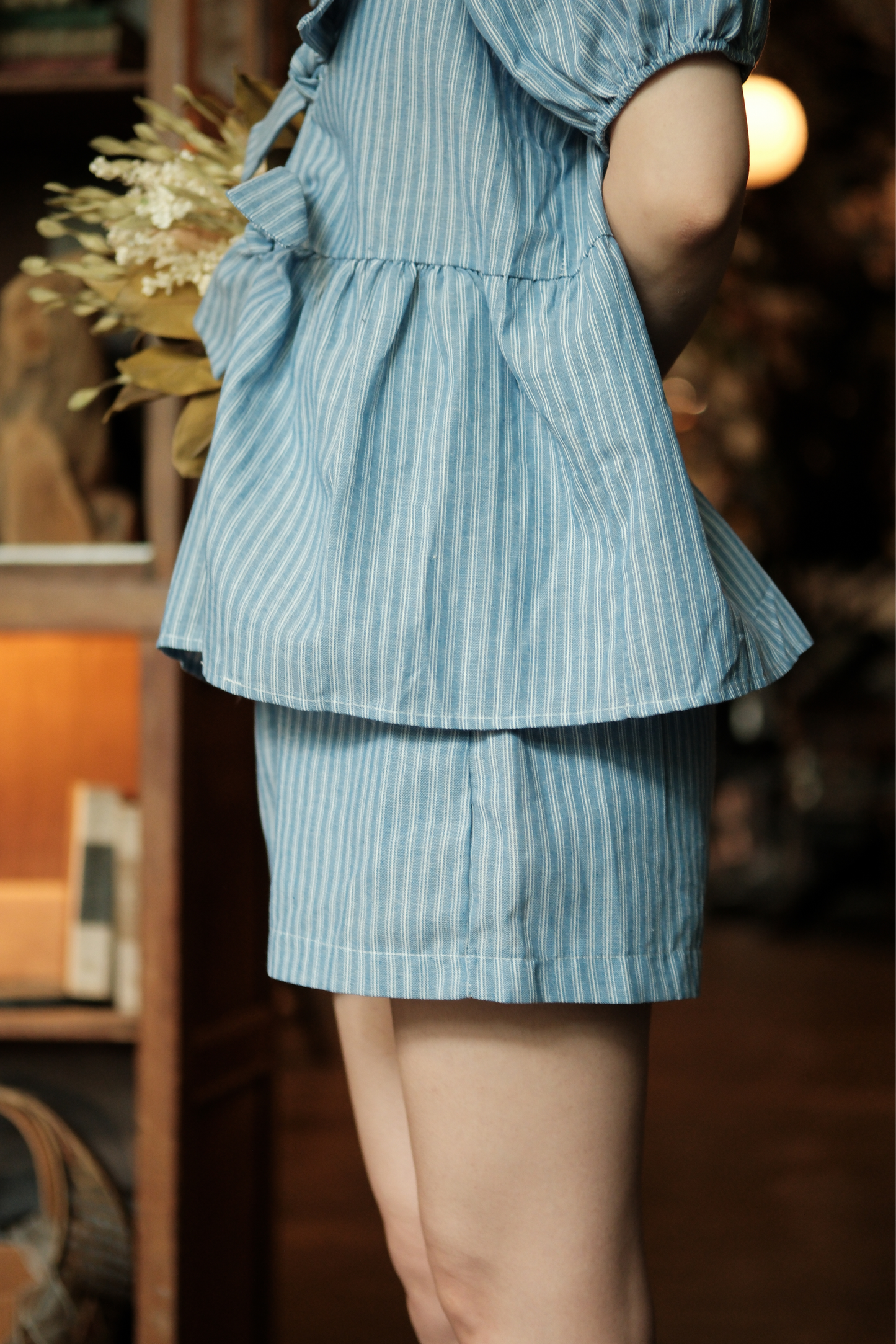 Maëlle Bow Tie Stripe TwinSet in Light Blue