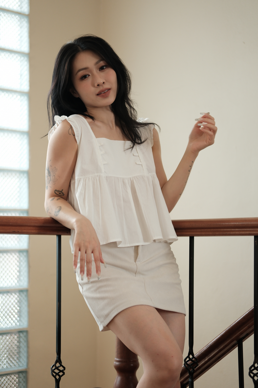 Chloe Corduroy A-Line Mini Skirt in Beige