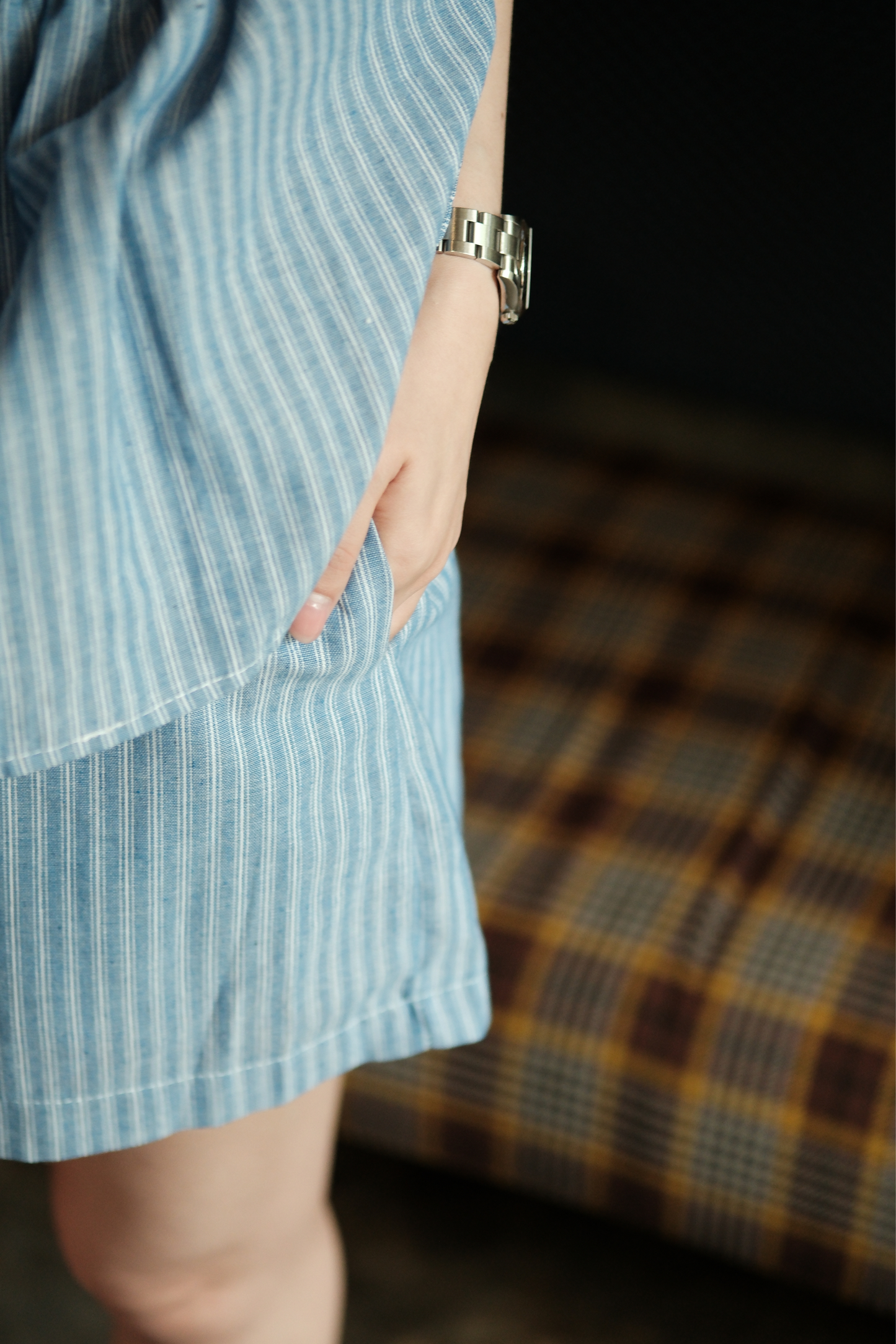 Maëlle Bow Tie Stripe TwinSet in Light Blue