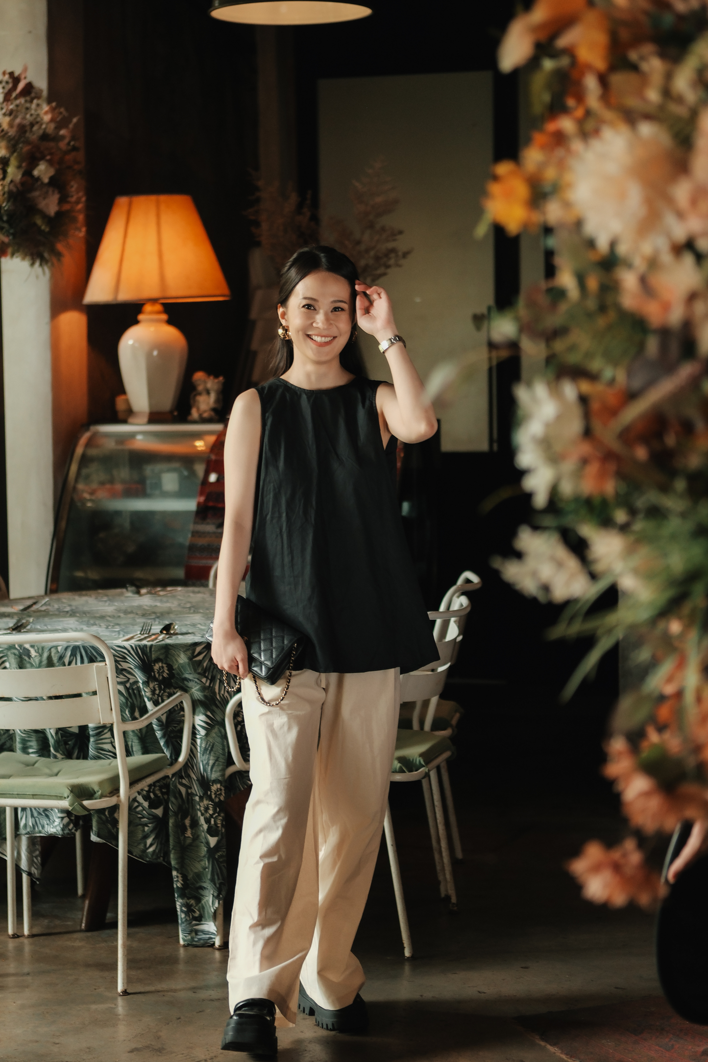 Inès Draped Back Knot Top in Black