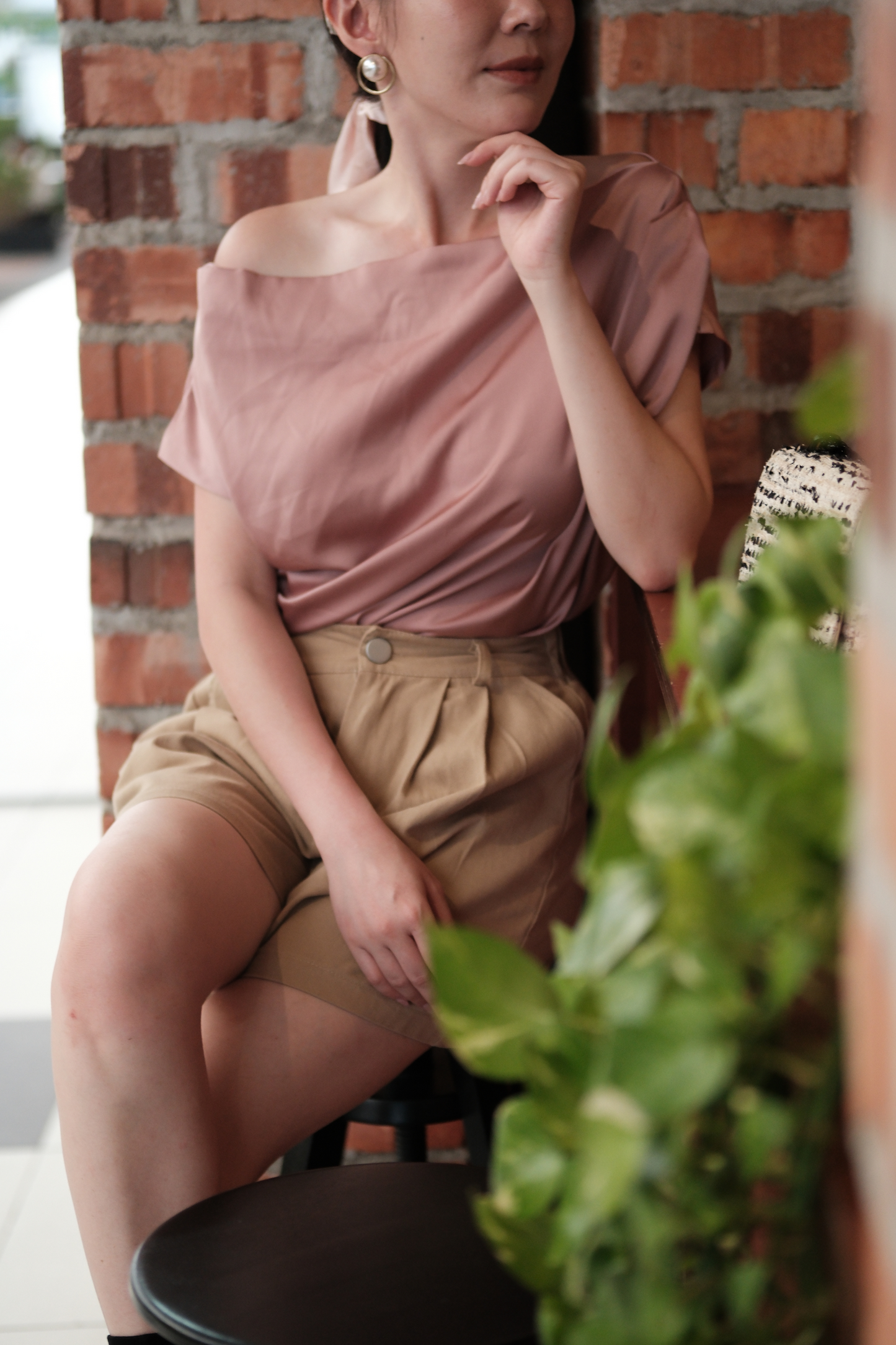 Claire Draped Satin Top in Pink