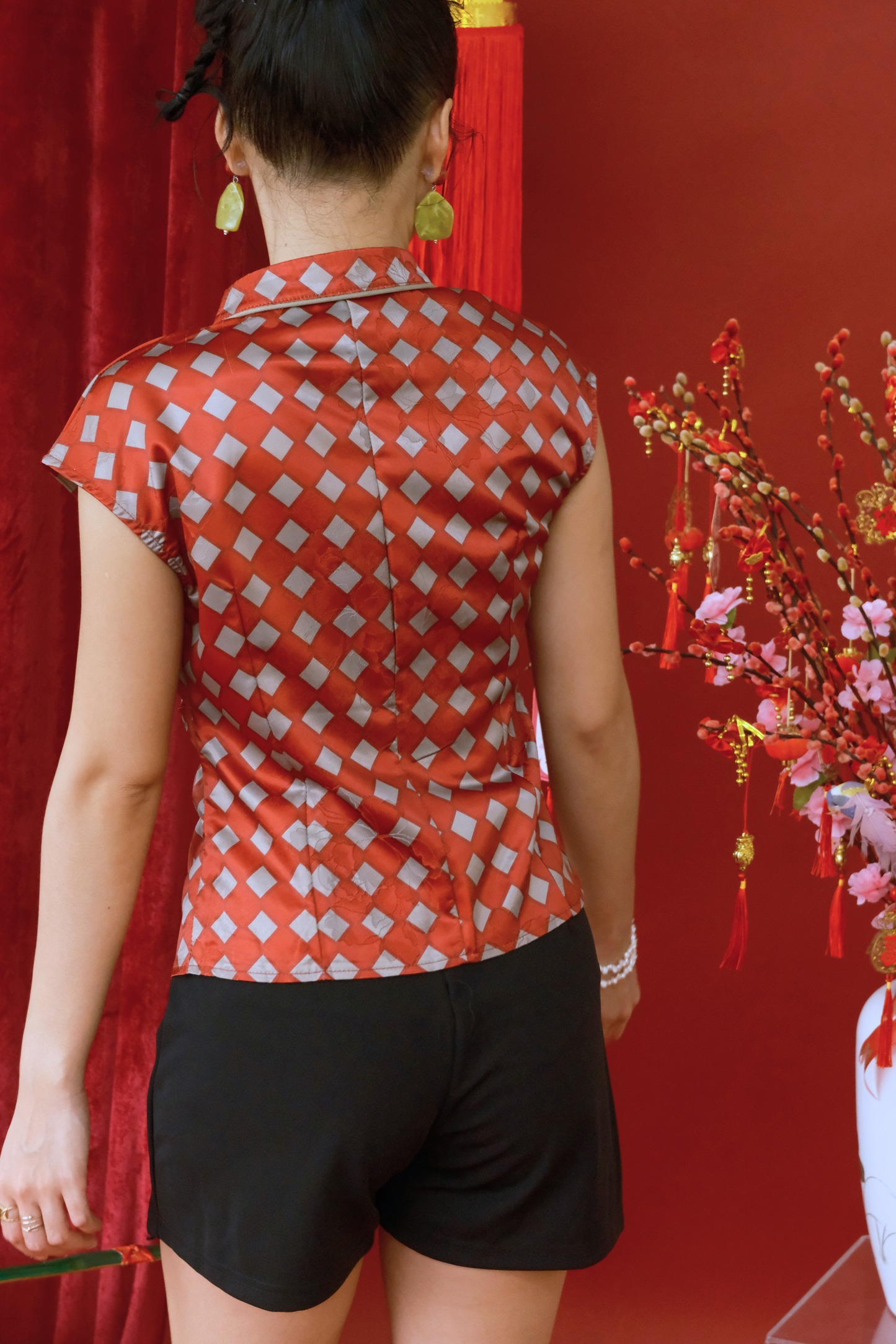 Ruby Jacquard Modern Qipao Top (In-Stock)