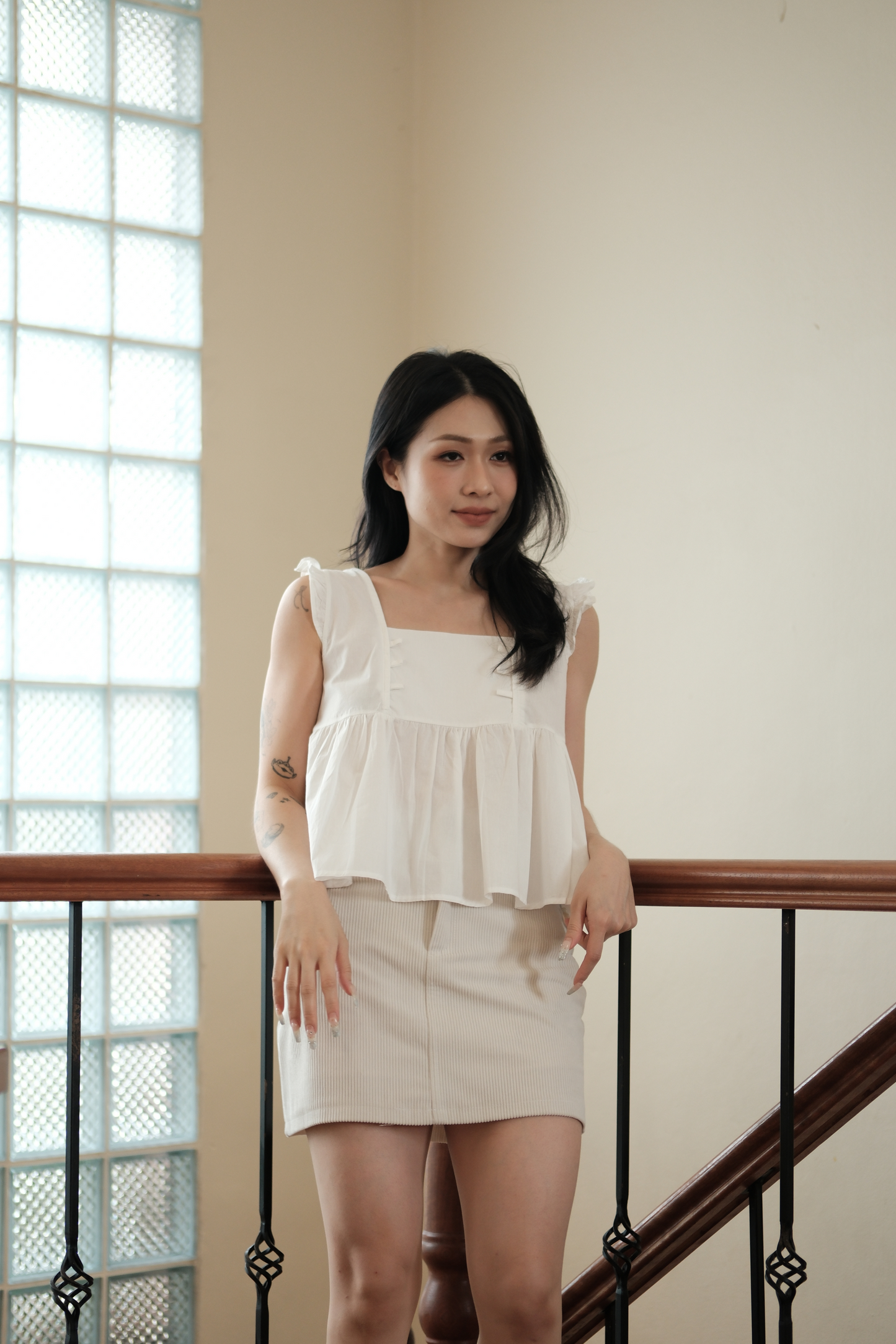 Chloe Corduroy A-Line Mini Skirt in Beige