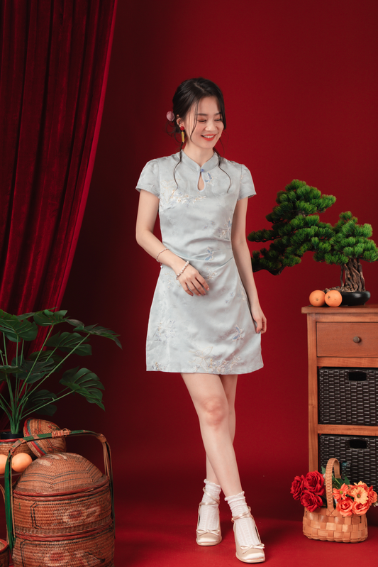 Ariel Frost-Blossom Cheongsam Mini Dress