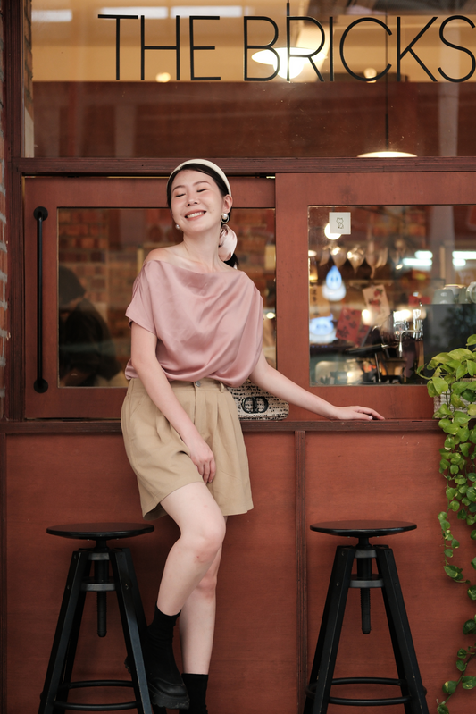 Claire Draped Satin Top in Pink