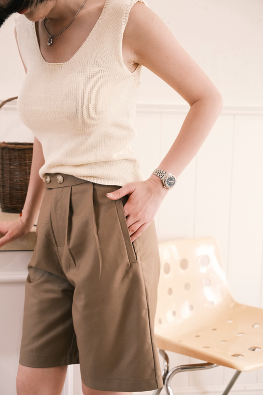 Diane Pleated Bermudas in Khaki