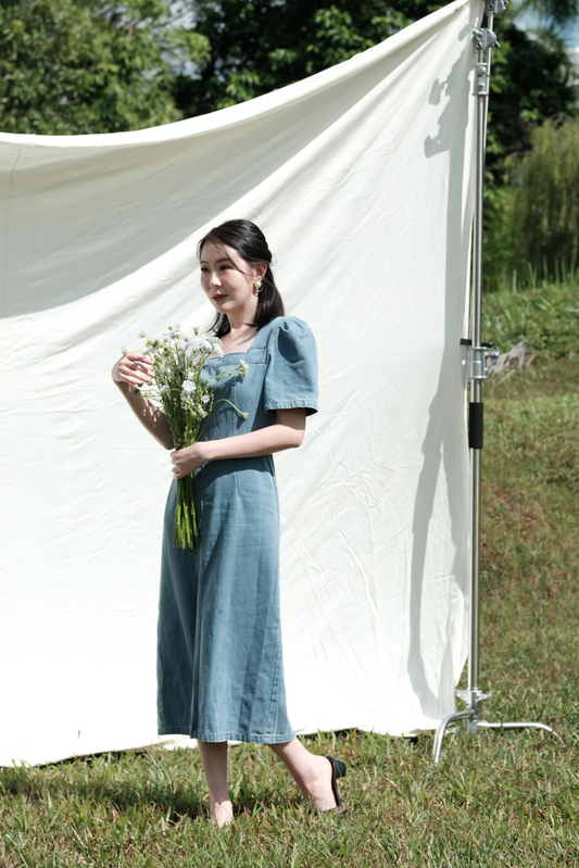 Juliette Puff Sleeve Denim Midi Dress