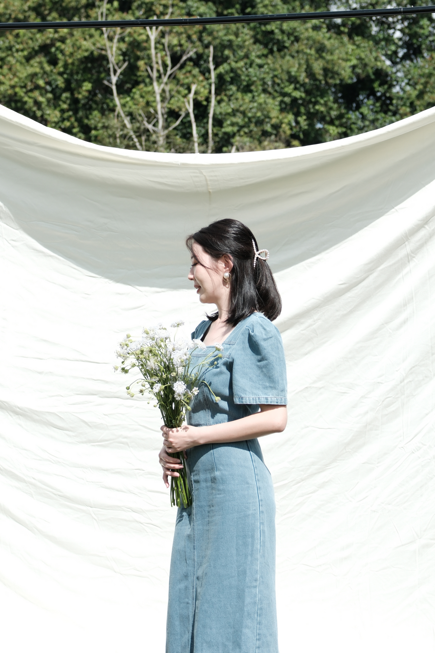Juliette Puff Sleeve Denim Midi Dress