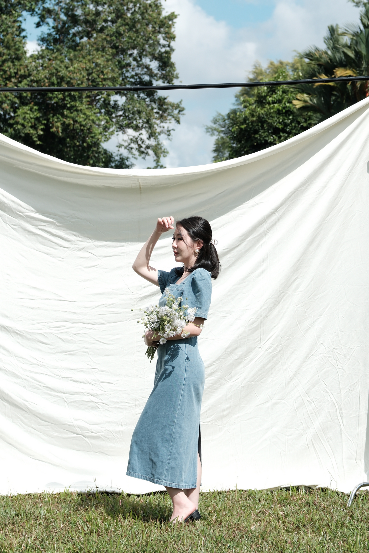 Juliette Puff Sleeve Denim Midi Dress