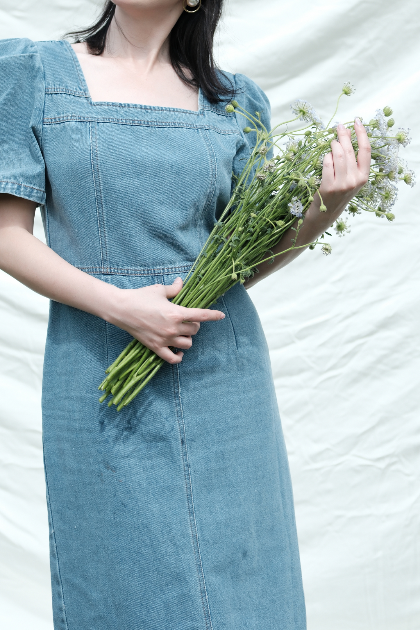 Juliette Puff Sleeve Denim Midi Dress