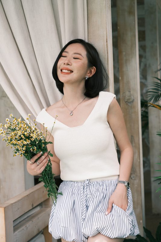 Céline Back-Tie Knit Tank in White