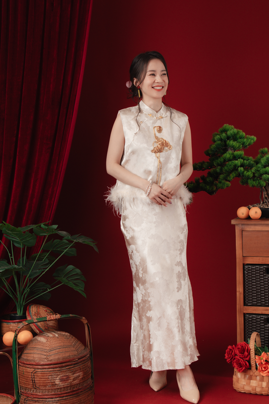 Celeste Feather-Trace Brocade Cheongsam Set